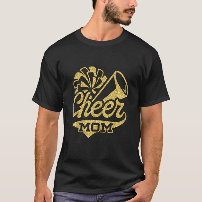 Cheer Mom Biggest Fan Cheerleader Black Yellow Gol T-Shirt (Vorderseite)