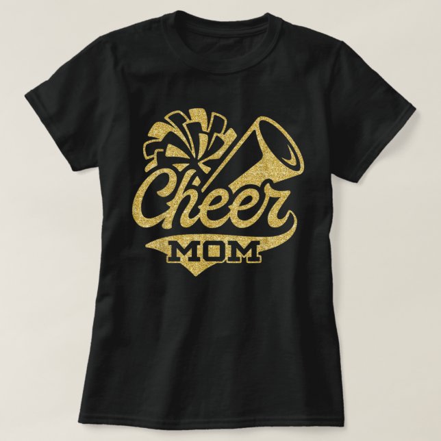 Cheer Mom Biggest Fan Cheerleader Black Yellow Gol T-Shirt (Design vorne)