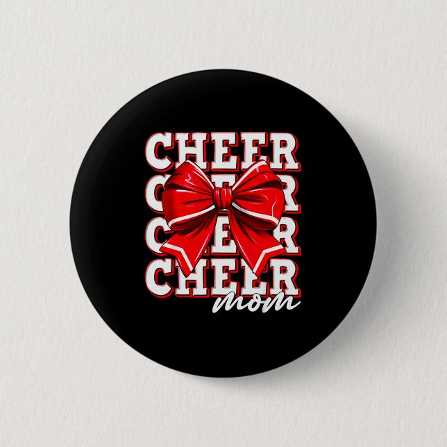 Cheer Mom Cheerleader Bow Biggest Fan Red Team  Button (Vorderseite)