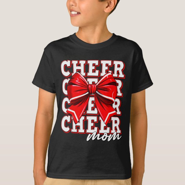 Cheer Mom Cheerleader Bow Biggest Fan Red Team  T-Shirt (Vorderseite)