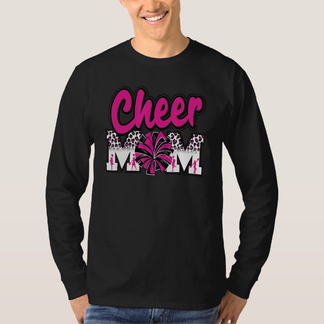 Cheer Mom Hot Pink Black Leopard Letters Cheer Pom T-Shirt (Vorderseite)