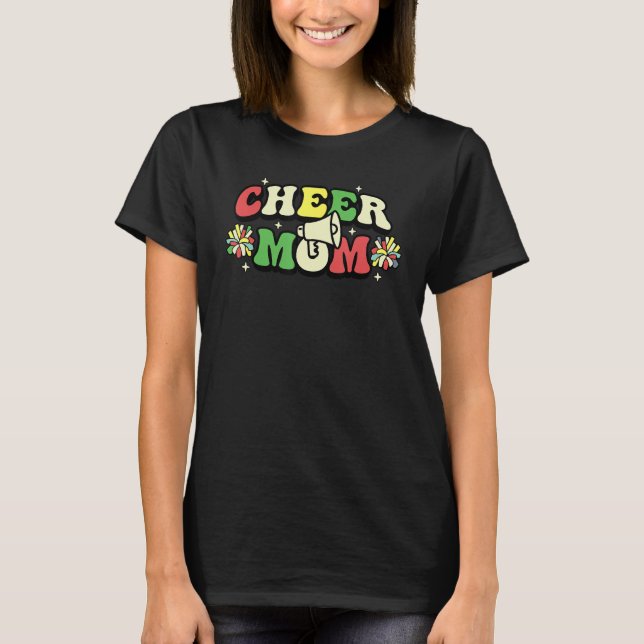 Cheer Mom Leopard Letters Cheer Pom Poms T-Shirt (Vorderseite)