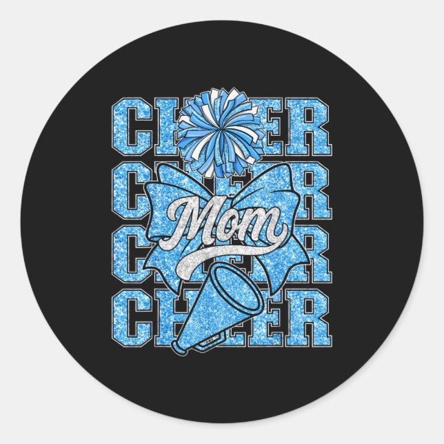 Cheer Mom Mama Bow Srt Cheerleading Squad Blue Che Runder Aufkleber (Vorderseite)