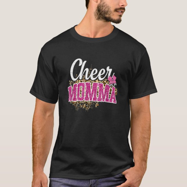 Cheer Momma Biggest Fan Leopard Print And Pom Pom T-Shirt (Vorderseite)