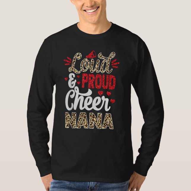 Cheer Nana Biggest Fan Leopard Print And Pom Pom T-Shirt (Vorderseite)