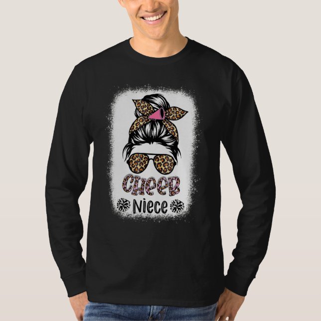 Cheer Niece Leopard Messy Bun Cheerleader Bleached T-Shirt (Vorderseite)