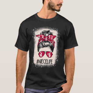 Cheer Niece Life Messy Bun Cheerleader Bleached Mo T-Shirt