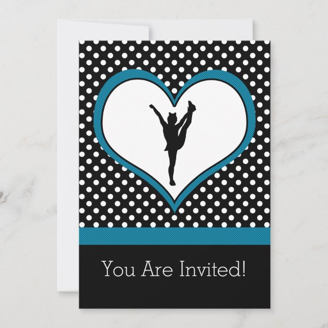Cheer Polka-Dotted Heart in Aquamarinem Blau Einladung (Vorderseite)
