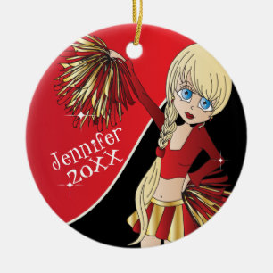 Cheer 📣 💖 Red Cheerleader Girl Keramikornament