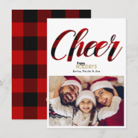 CHEER Rot kariert Weihnachts- Fotokarte