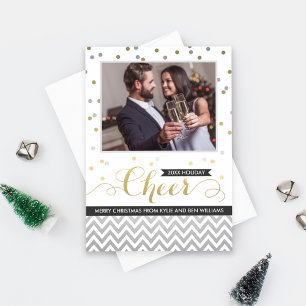 Cheer Silver und Gold Confetti Wedding Foto Feiertagskarte