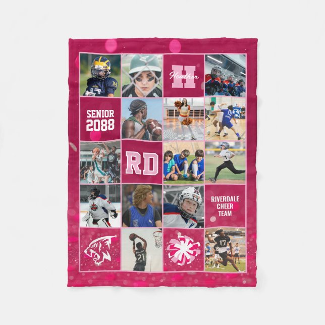 Cheer Team Senior Night Custom Photo Pink Confetti Fleecedecke (Vorderseite)