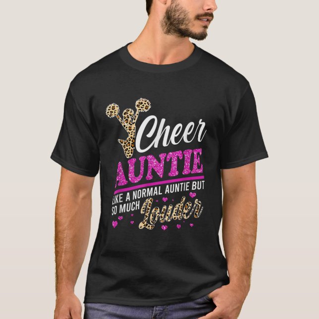 Cheer Tuntie Größte Fan Leopard Print und Pom Pom T-Shirt (Vorderseite)
