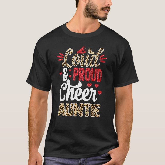 Cheer Tuntie Größte Fan Leopard Print und Pom Pom T-Shirt (Vorderseite)