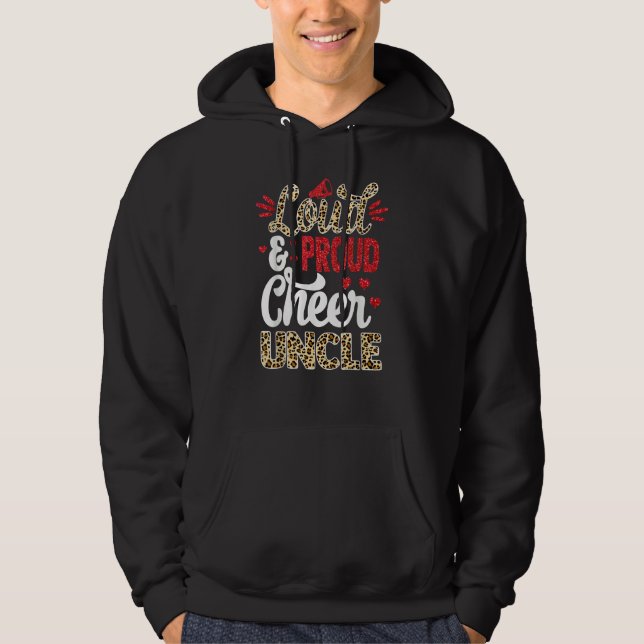 Cheer Uncle Biggest Fan Leopard Print And Pom Pom Hoodie (Vorderseite)