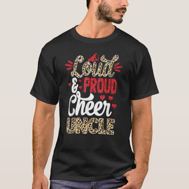 Cheer Uncle Biggest Fan Leopard Print And Pom Pom T-Shirt (Vorderseite)