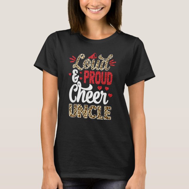 Cheer Uncle Biggest Fan Leopard Print And Pom Pom T-Shirt (Vorderseite)