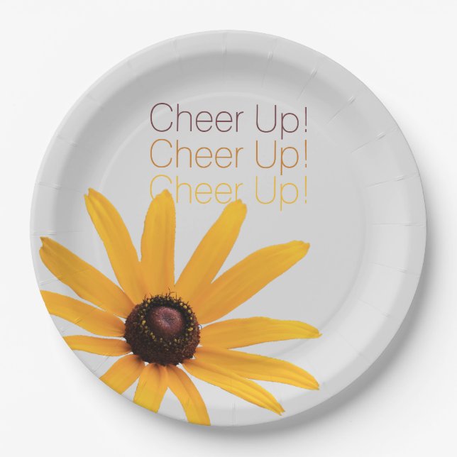 "Cheer Up" Inspirationsgelbe Blume, individuell an Pappteller (Vorderseite)