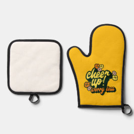 CHEER UP WORRY LESS OVEN MITT AND POT HOLDER OFENHANDSCHUH & Topflappen-Set