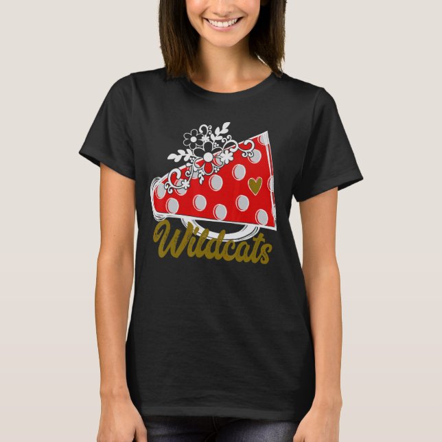 Cheer WILDCATS  Red Megaphone Heart Flower Accent T-Shirt (Vorderseite)