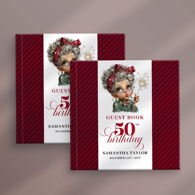 Cheerful 50th whimsical woman party guest book gästebuch (Cheerful 50th whimsical woman party guest book)