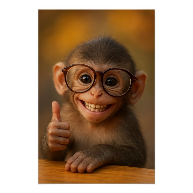 Cheerful Baby Monkey Funny Smile Poster (Vorderseite)