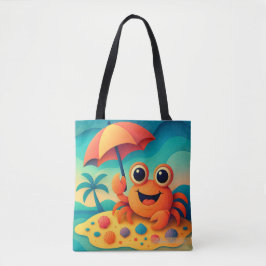 Cheerful Beach Crab with Umbrella Tropical