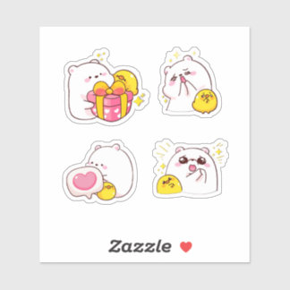Cheerful Bear and Chick Duo Aufkleber
