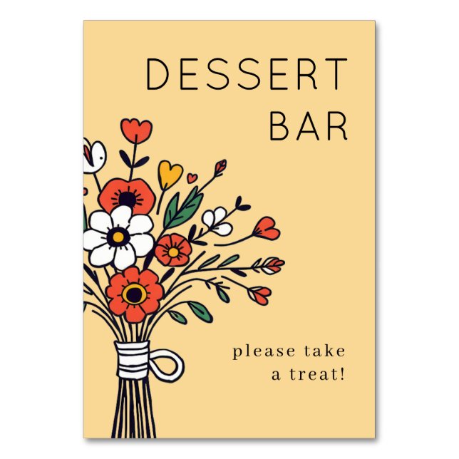 Cheerful Beige Floral Illustration Tischnummer (Vorderseite)