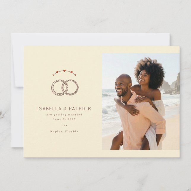 Cheerful Beige Wedding Rings Save The Date (Vorderseite)