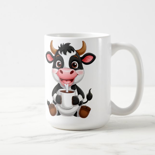 Cheerful Cartoon Cow Drinking Milk Kaffeetasse (Rechts)
