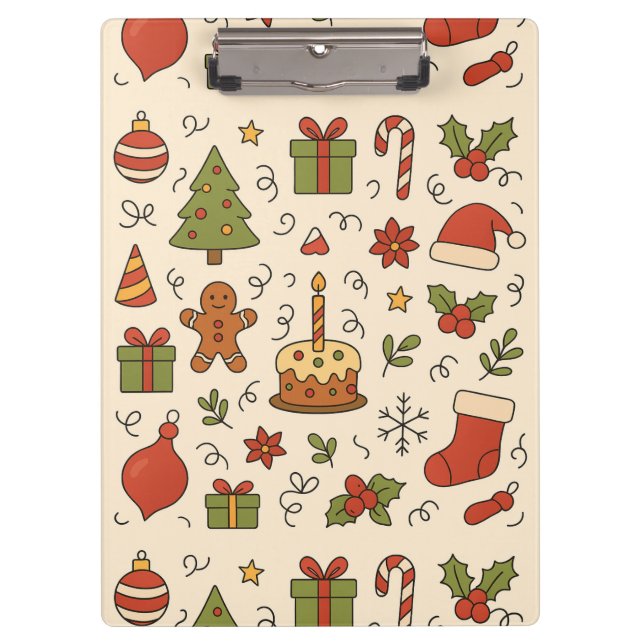 Cheerful Christmas Doodle Pattern Klemmbrett (Vorderseite)