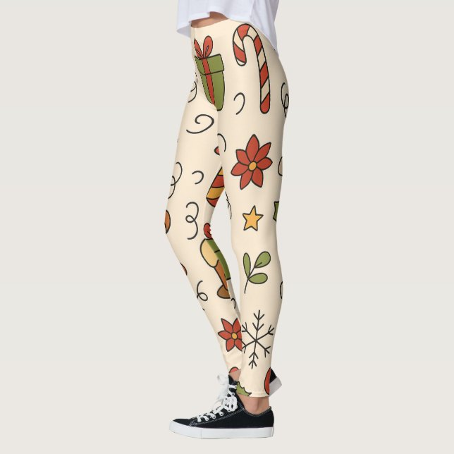 Cheerful Christmas Doodle Pattern Leggings (Links)