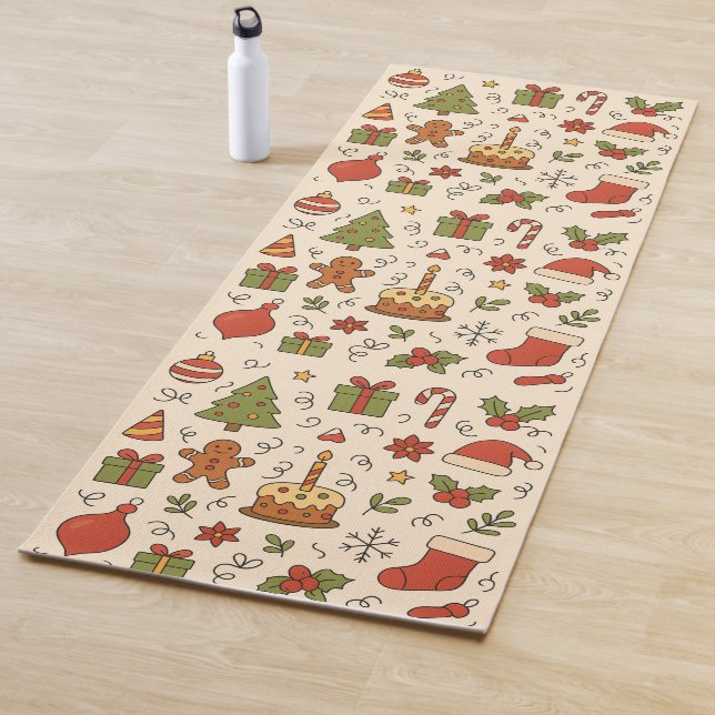 Cheerful Christmas Doodle Pattern Yogamatte (Beispiel)