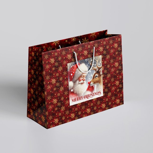 Cheerful Classic Santa and Red Nose Rudolph Bag Große Geschenktüte (Cheerful Classic Santa and Red Nose Rudolph Bag)