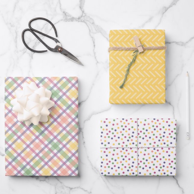 Cheerful Collection of Yellow, Pink & Green Geschenkpapier Set (Vorderseite)