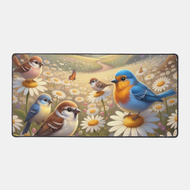 Cheerful Colorful Spring Birds Design Schreibtischunterlage (Vorderseite)