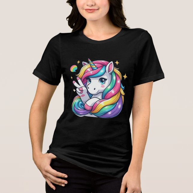 Cheerful & Confident Rainbow Unicorn Peace Sign Tri-Blend Shirt (Vorderseite)