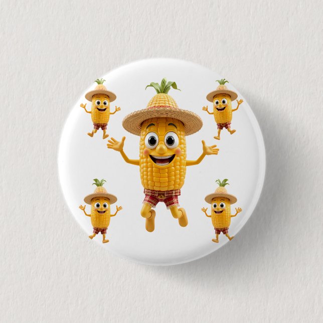  Cheerful Corn Characters Celebrating Life Button (Vorderseite)