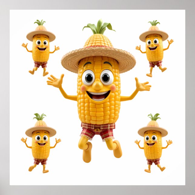  Cheerful Corn Characters Celebrating Life Poster (Vorne)