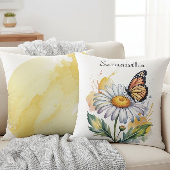 Cheerful Daisy Butterfly – Personalized Nature  Kissen (Monarch butterfly and daisy throw pillow)