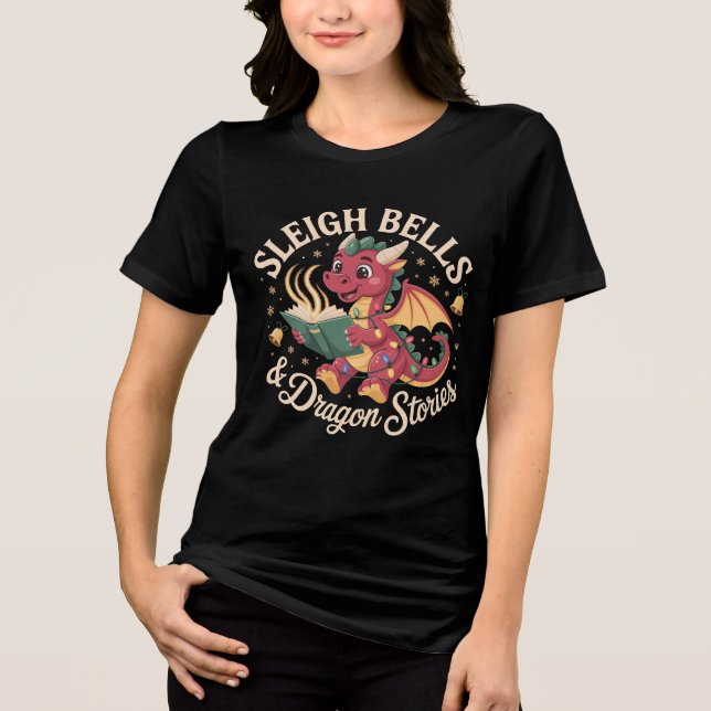 Cheerful Dragon Holiday Reading Magic Warmth Tri-Blend Shirt (Vorderseite)