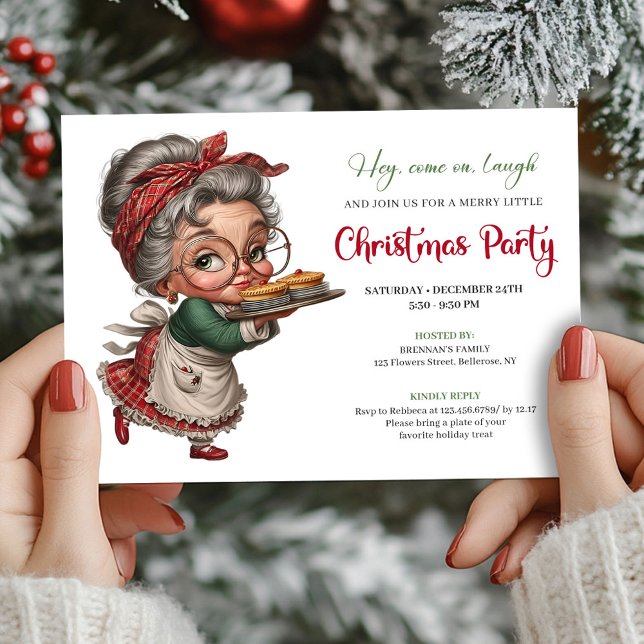 Cheerful festive woman funny Christmas party   Einladung (Cheerful festive woman funny Christmas party invite)