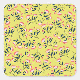 Cheerful Floral Pattern: Pink Flowers Quadratischer Aufkleber