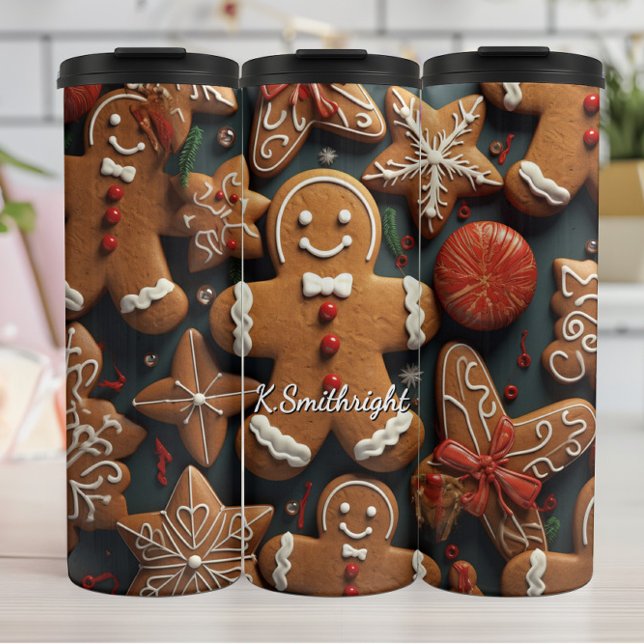 Cheerful Gingerbread Cookie Grid Thermosbecher (Von Creator hochgeladen)