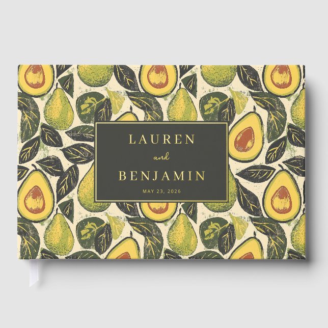 Cheerful Green Avocado Botanical Gästebuch (Vorderseite)