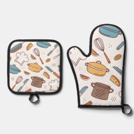Cheerful Kitchen Doodle Ofenhandschuh & Topflappen-Set