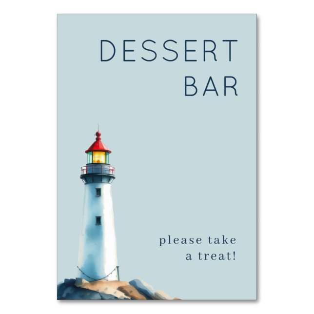 Cheerful Light Blue Watercolor Lighthouse Tischnummer (Vorderseite)