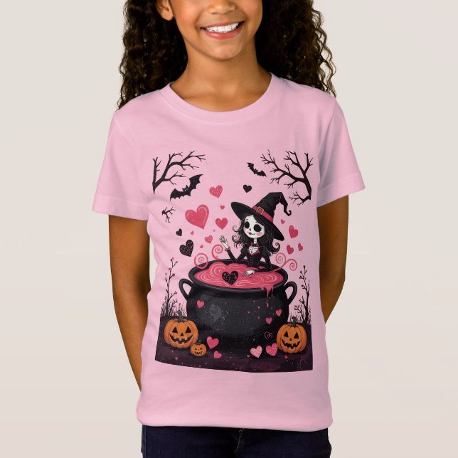 Cheerful Little Witch And A Bubbling Cauldron T-Shirt (Vorderseite)