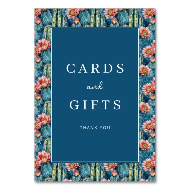 Cheerful Navy Botanical Cactus Border Tischnummer (Vorderseite)